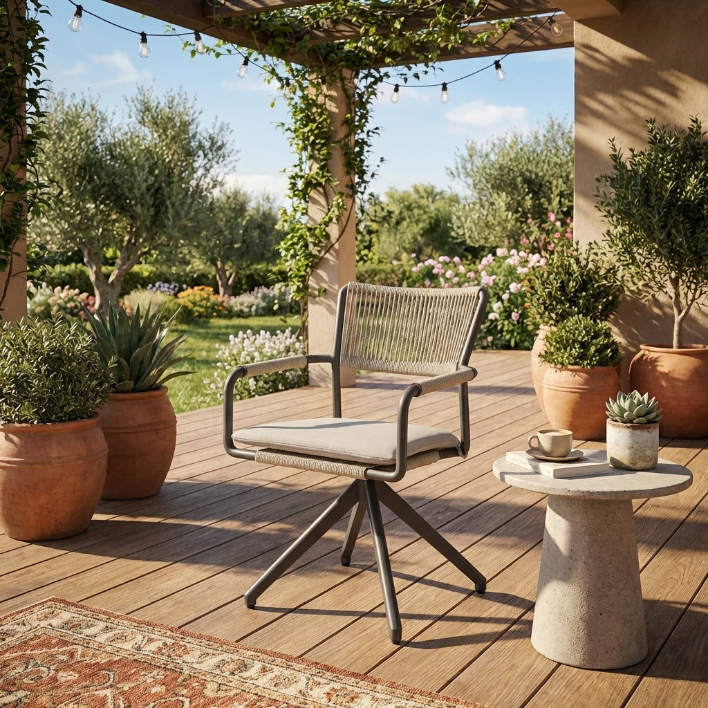 Aluminium / Polycord Rope Drehsessel Corda (creme/beige)