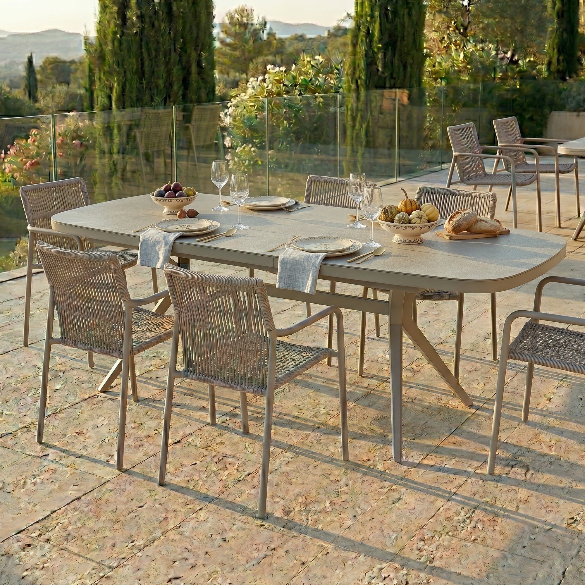 DESIGN! Aurora Ausziehtisch Alu kombiniert mit Sintered Stone Tischplatte / Synchronauszug 167/217x90x76cm (creme/beige)