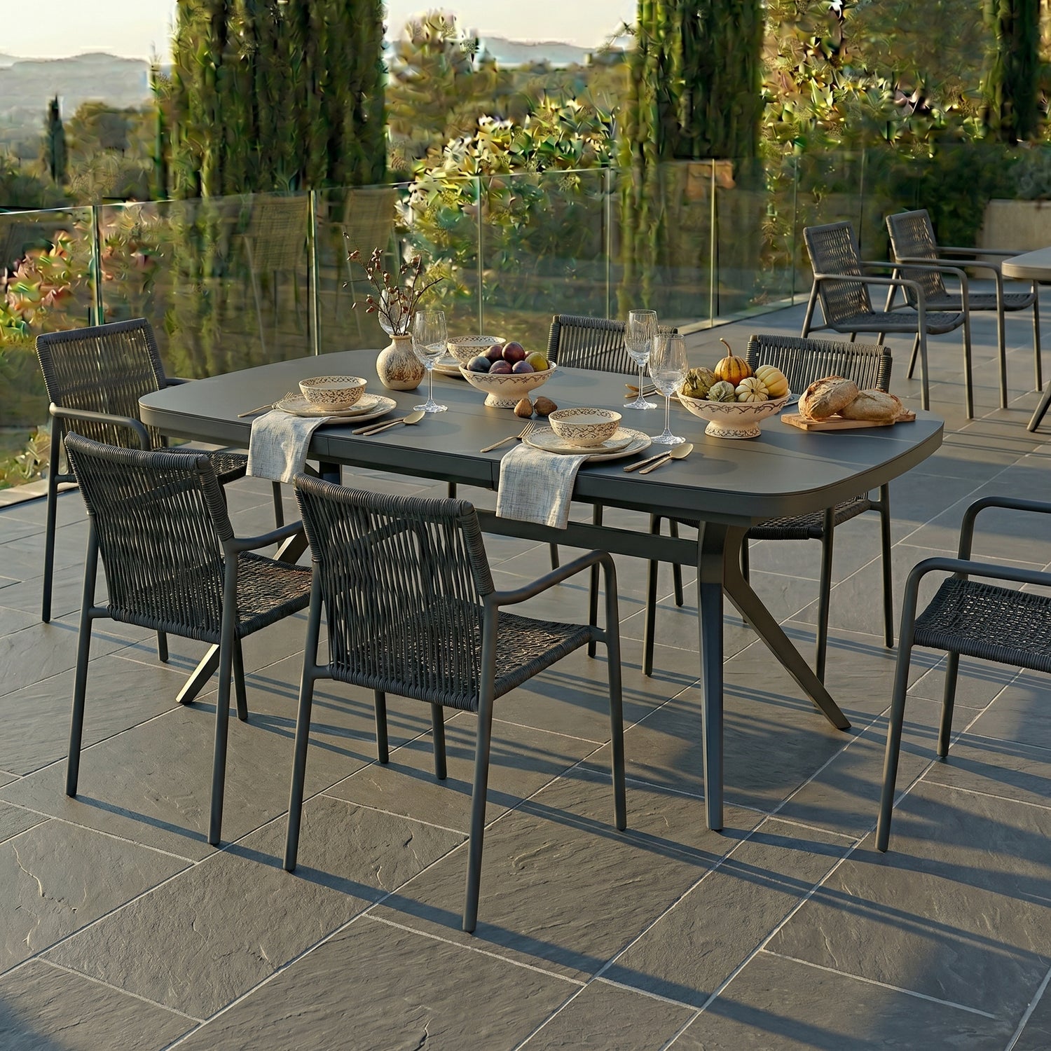 DESIGN! Aurora Ausziehtisch Alu kombiniert mit Sintered Stone Tischplatte / Synchronauszug 167/217x90x76cm