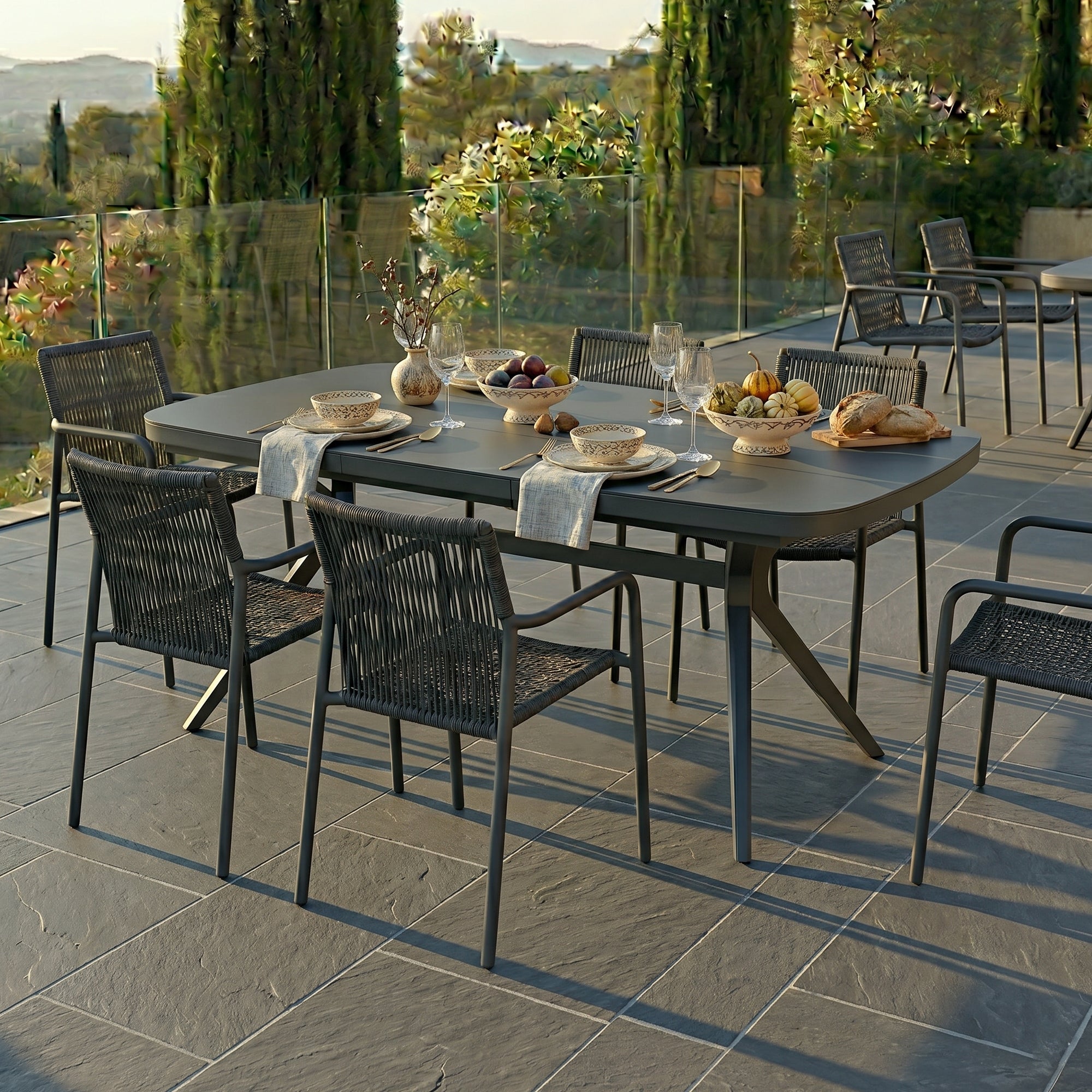 DESIGN! Aurora Ausziehtisch Alu kombiniert mit Sintered Stone Tischplatte / Synchronauszug 167/217x90x76cm