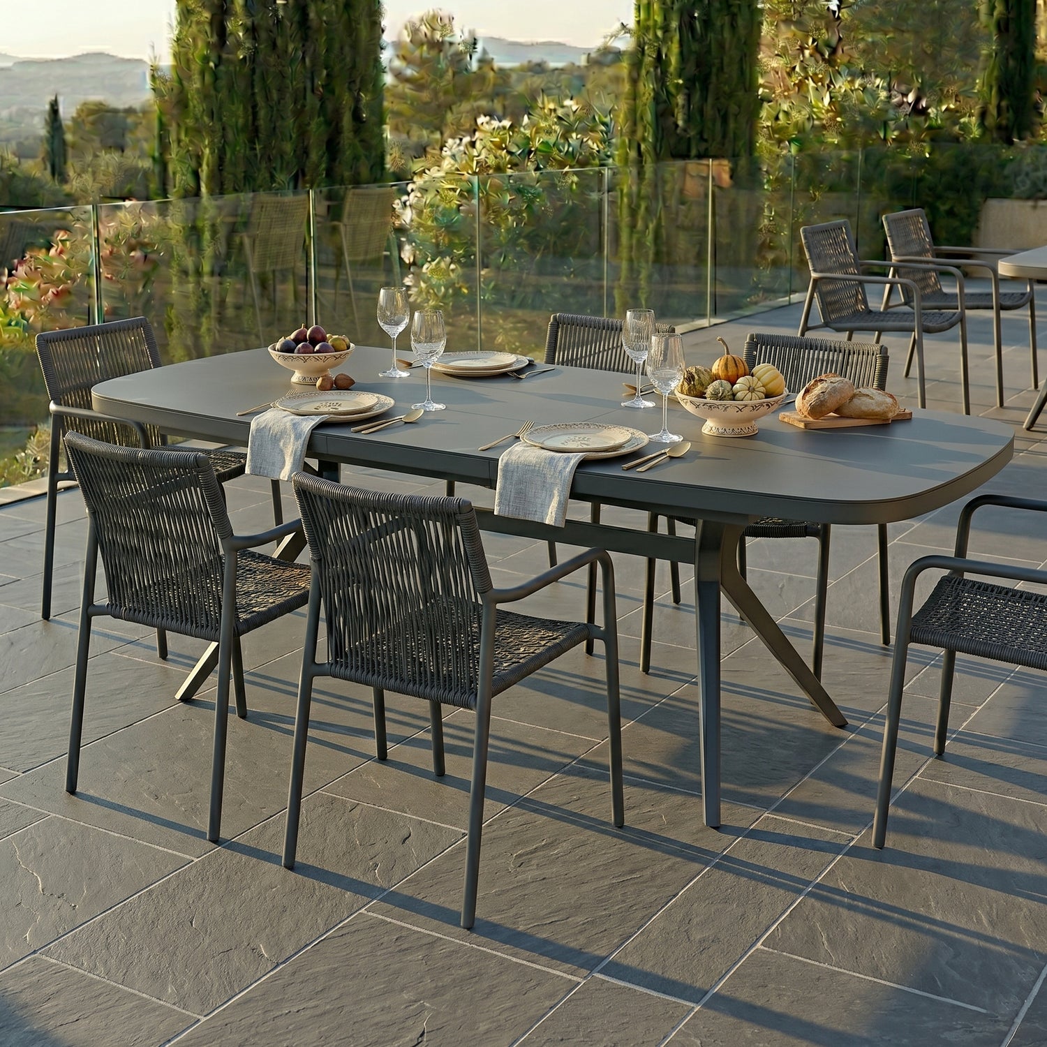 DESIGN! Aurora Ausziehtisch Alu kombiniert mit Sintered Stone Tischplatte / Synchronauszug 167/217x90x76cm