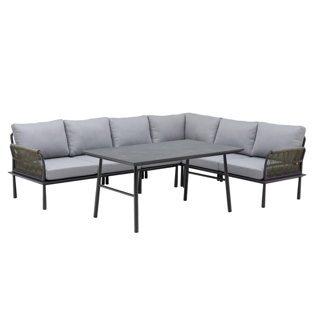 Premium! Dining Eck Lounge Set Madri Verde / Aluminium / Polycord Rope