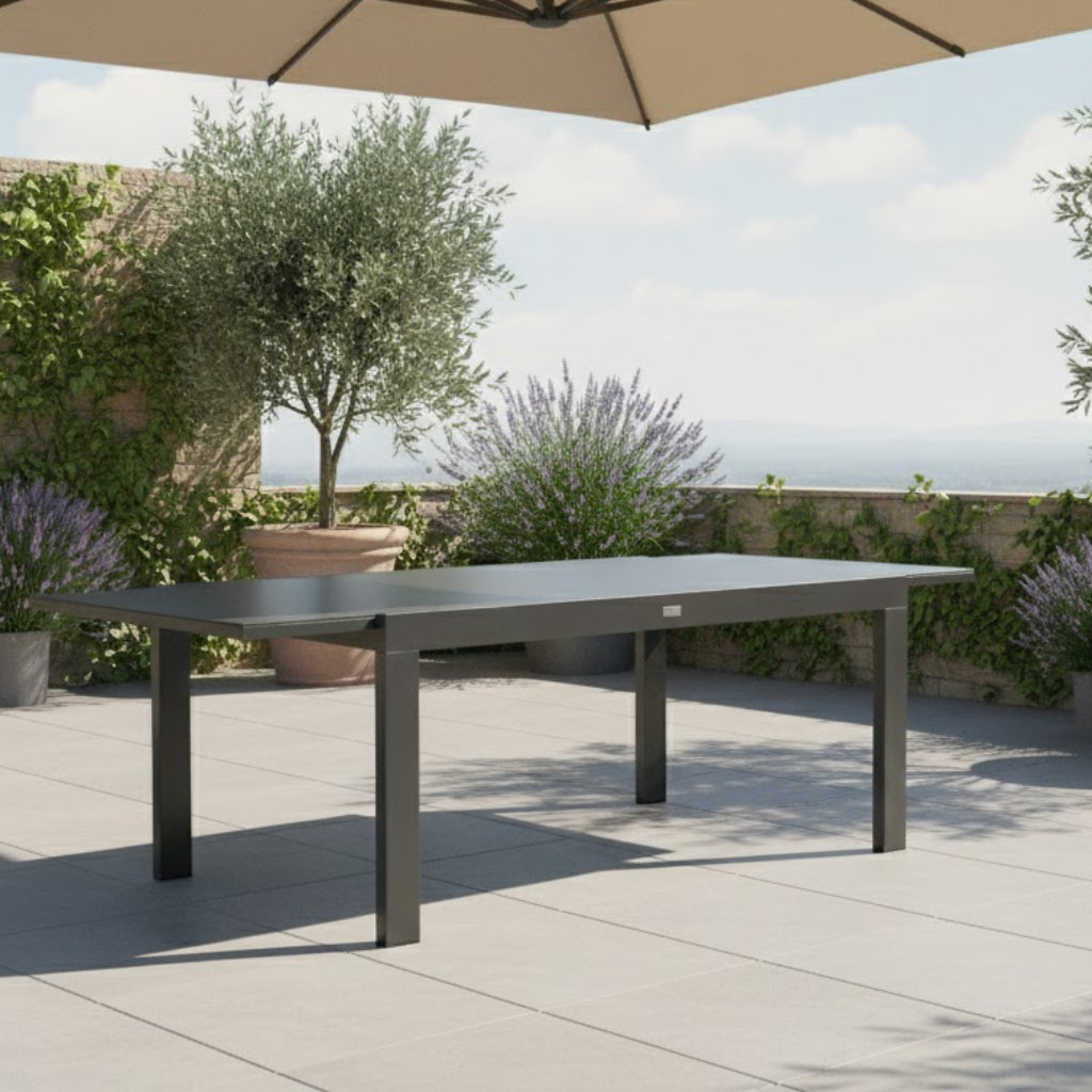 Aluminium Lounge -Ausziehtisch Tisch Torres 140/200x94x68cm anthrazit in trendiger Höhe ideal zum loungen