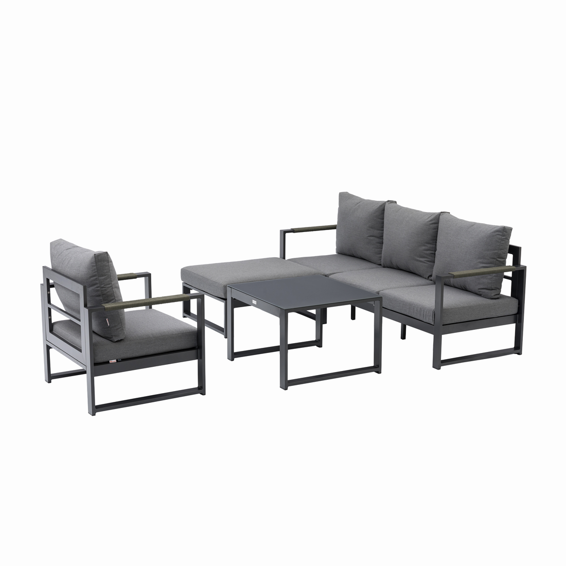 Aluminium / Rope Lounge Set Elana inkl. Sessel und Hocker 100% wetterfest Sunbrella® Bezug