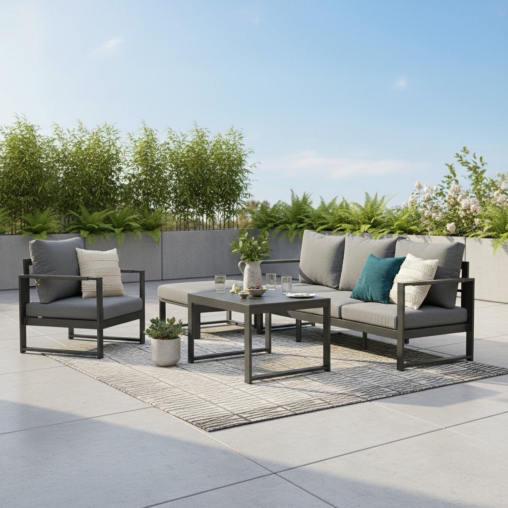 Aluminium / Rope Lounge Set Elana inkl. Sessel und Hocker 100% wetterfest Sunbrella® Bezug