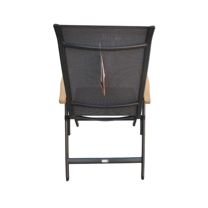 Alu / Sling-Textilen Klappsessel Dakar mit TEAK Armlehnen in anthrazit / mixed taupe