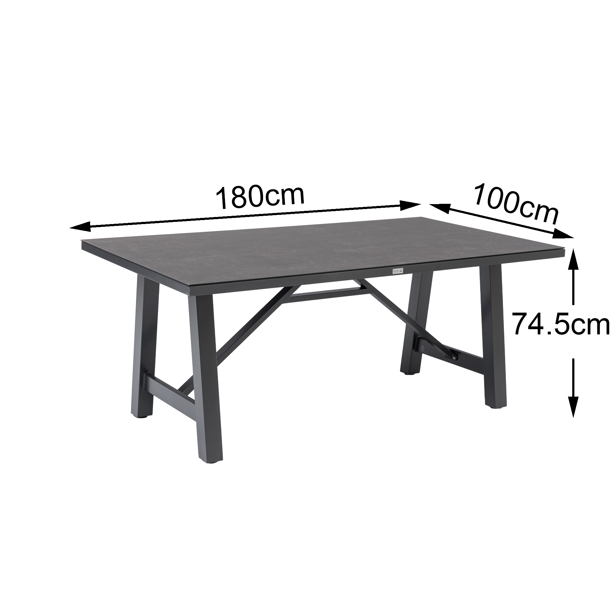 Aluminium Dining Tisch Phönix 180x100x74,5cm mit Dekorglas
