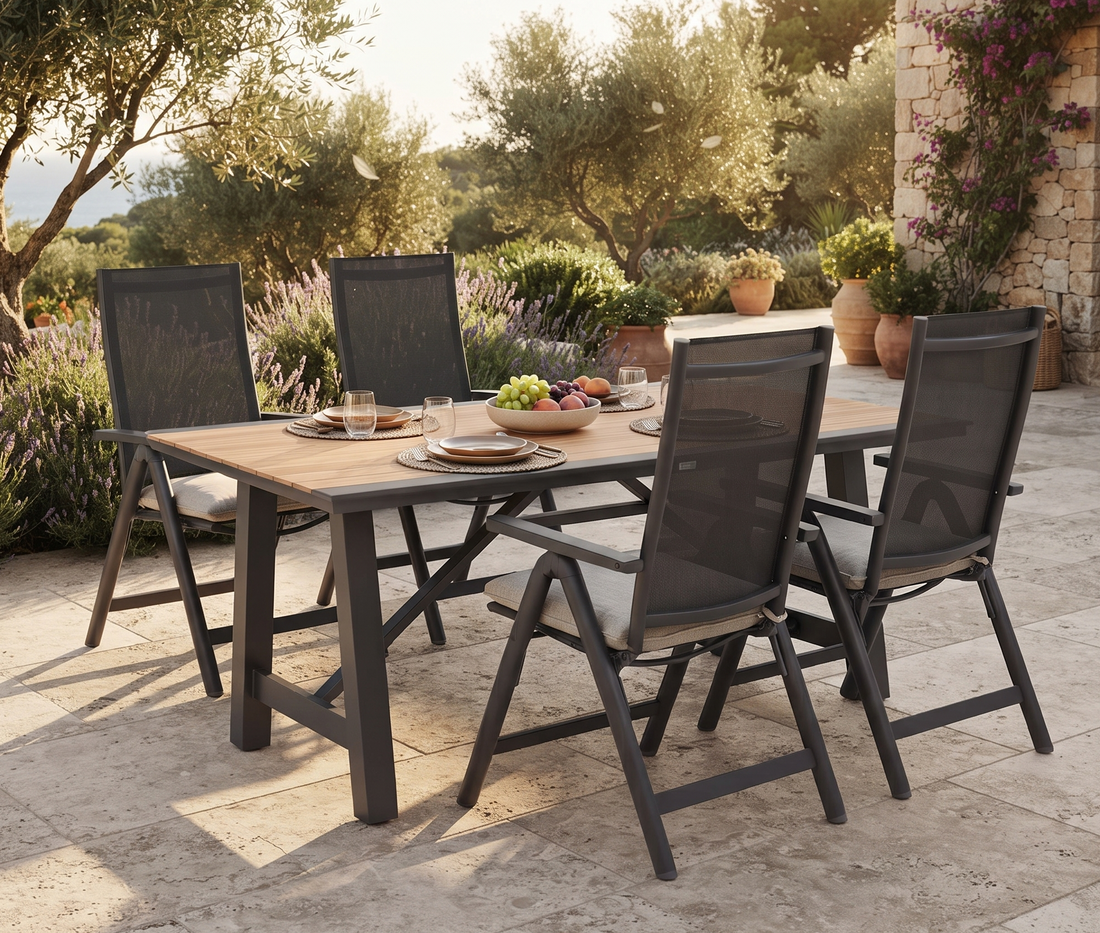 SUMMER SALE ☀️⛱️🏝️   Gartenmöbel Dining Set Essgruppe PALERMO / KALVA – Komfortabel, flexibel &amp; modern