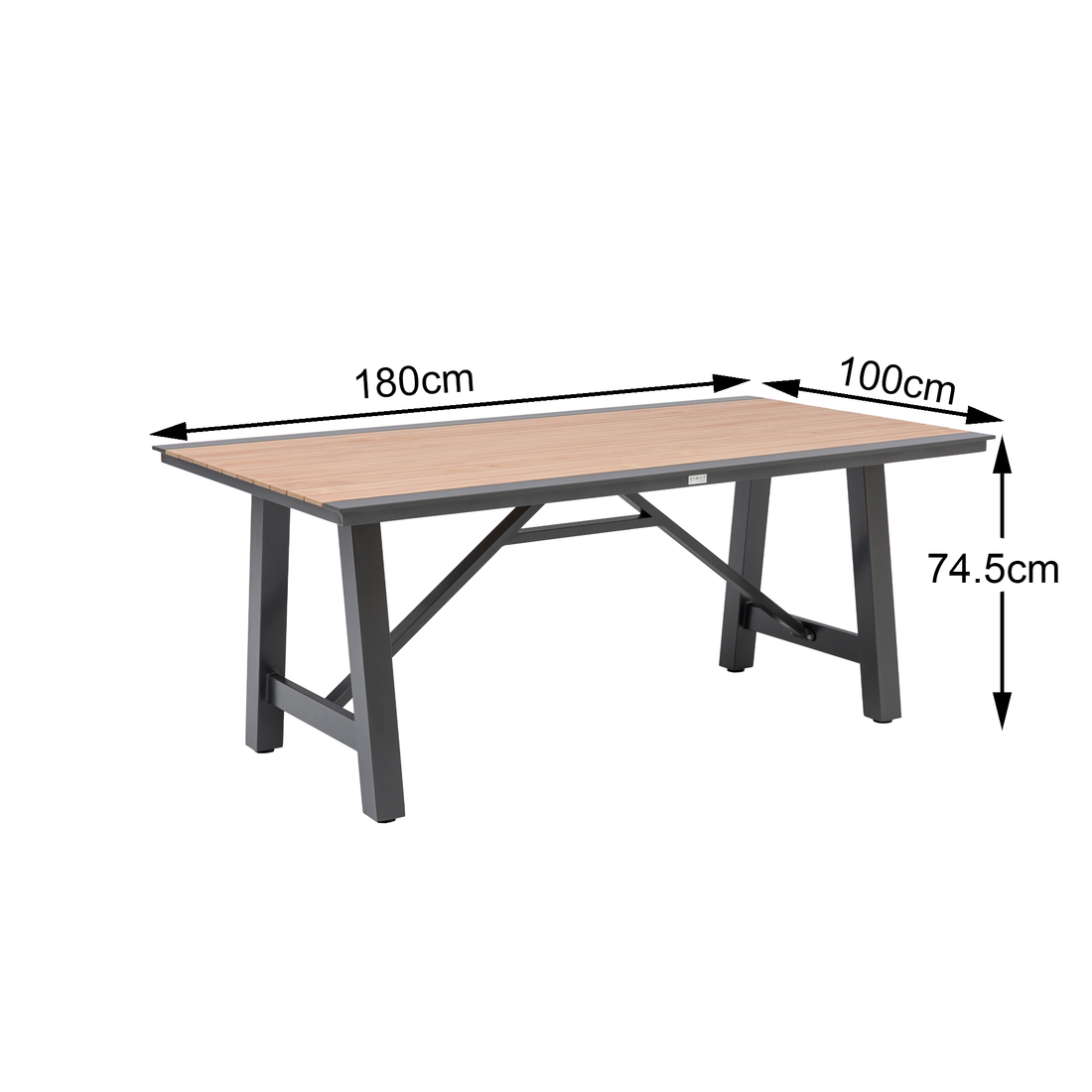 Aluminium Dining Tisch Kalva 180x100x74,5cm mit Alu Slats in Holzoptk