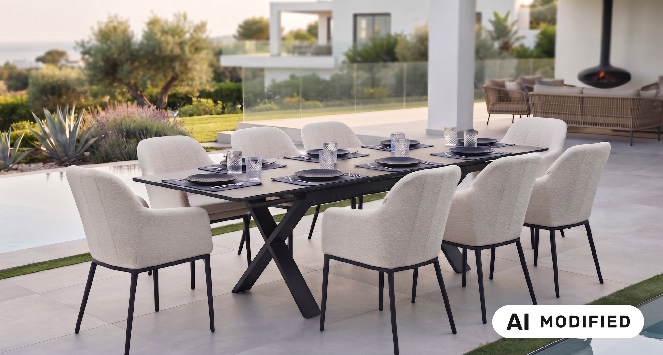 LUXURY! ESSGRUPPE / Dining Set HERITAGE PEARL / Arona Tisch /LIKA-TEX®  365 Tage wetterfest genießen