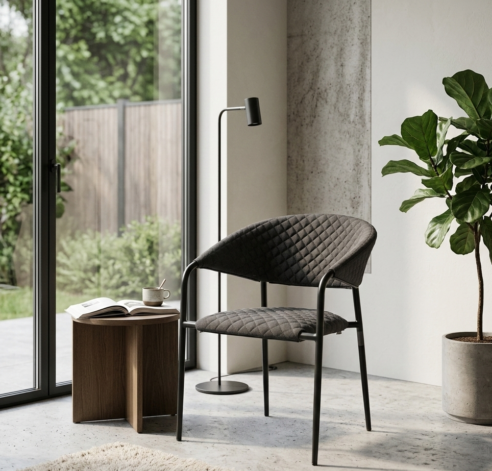 Aluminium Outdoor Dining Stapelsessel Puro / VELUVÉ by LIKA-TEX® Onyx 100% wetterfest