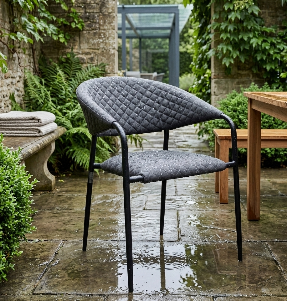 Aluminium Outdoor Dining Stapelsessel Puro / VELUVÉ by LIKA-TEX® Onyx 100% wetterfest