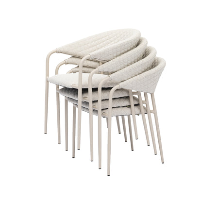 LUXUS! Dining Set PURO – 365 Tage draußen leben - 6 x Puro Stapelsessel in PEARL &amp; 1 x Puro Tisch