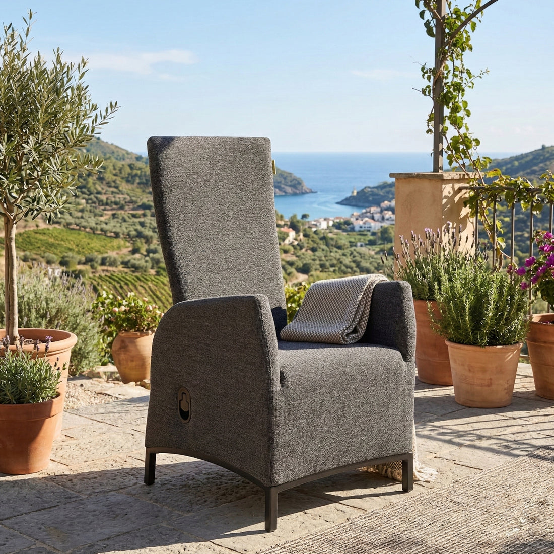 Outdoor Dining Movesessel Tarent 100% wetterfest VELUVÉ by LIKA-TEX® Bezug onyx - stufenlos verstellbare Rückenlehne