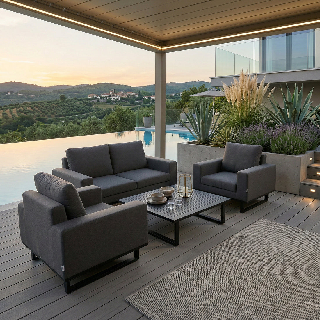 Outdoor Lounge Set Sava 100% wetterfest mit LIKA-TEX® Bezug anthrazit