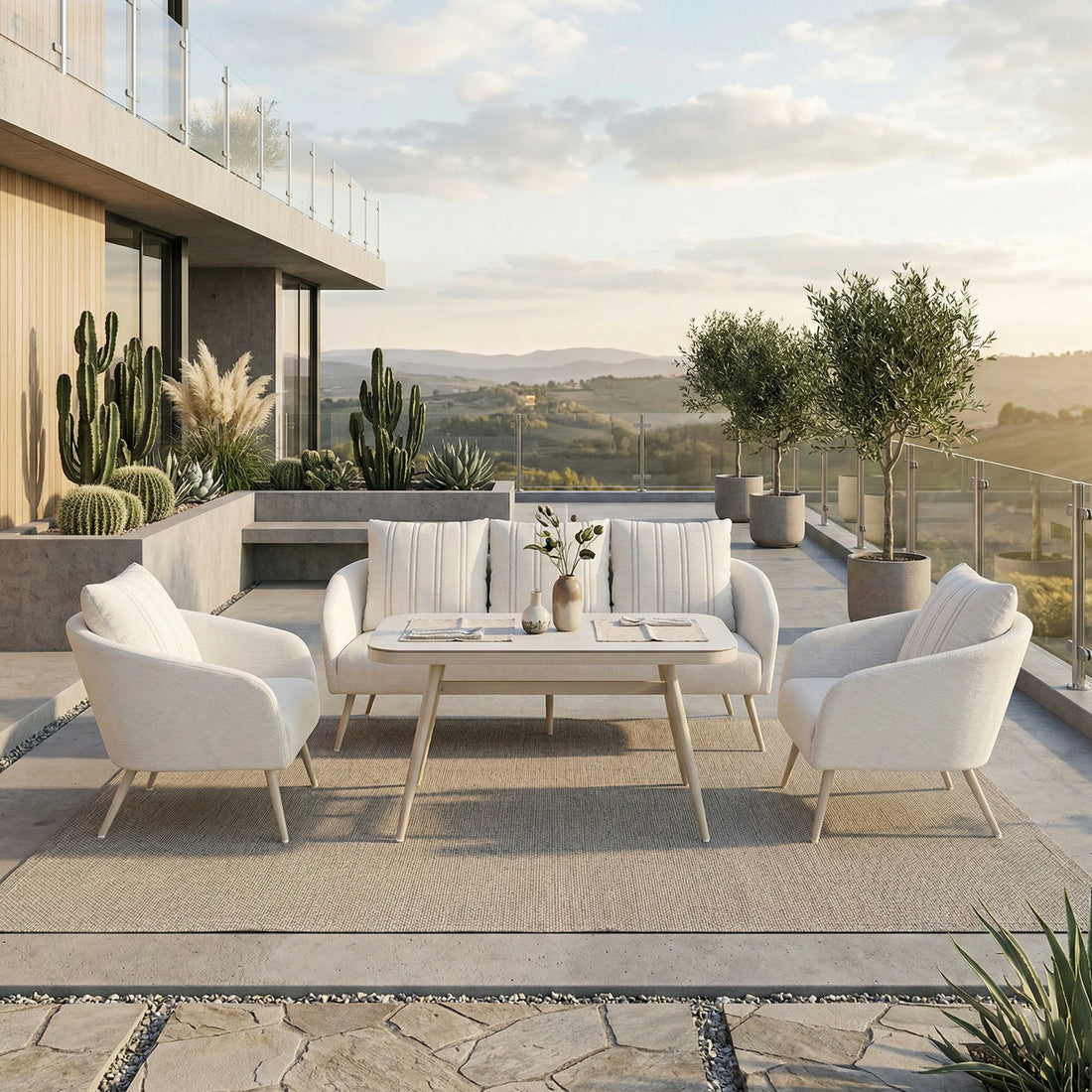 Outdoor Lounge Set Pulse VELUVÉ by LIKA-TEX® Bezug zu 100% Wetterfest pearl