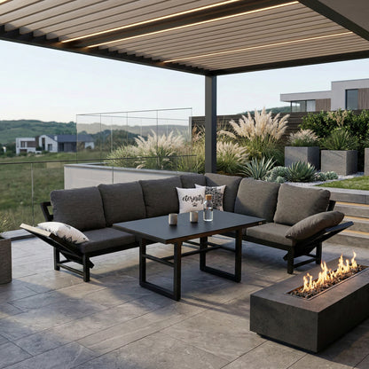 Alu Dining Lounge Set Kaprun 3in1 Funktion mit 100% wetterfestem VELUVÉ LIKA-TEX® Bezug onyx