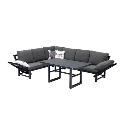 Alu Dining Lounge Set Kaprun 3in1 Funktion mit 100% wetterfestem VELUVÉ LIKA-TEX® Bezug onyx