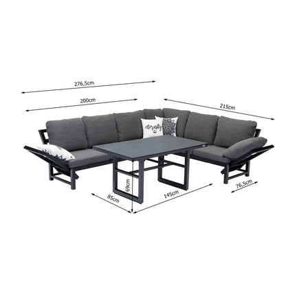 Alu Dining Lounge Set Kaprun 3in1 Funktion mit 100% wetterfestem VELUVÉ LIKA-TEX® Bezug onyx