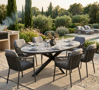 ☀️Summer Deal !☀️  Sommerabende neu definiert! 13-tlg. Dining Set Volterra 180x115x74cm inkl. Liora Sessel