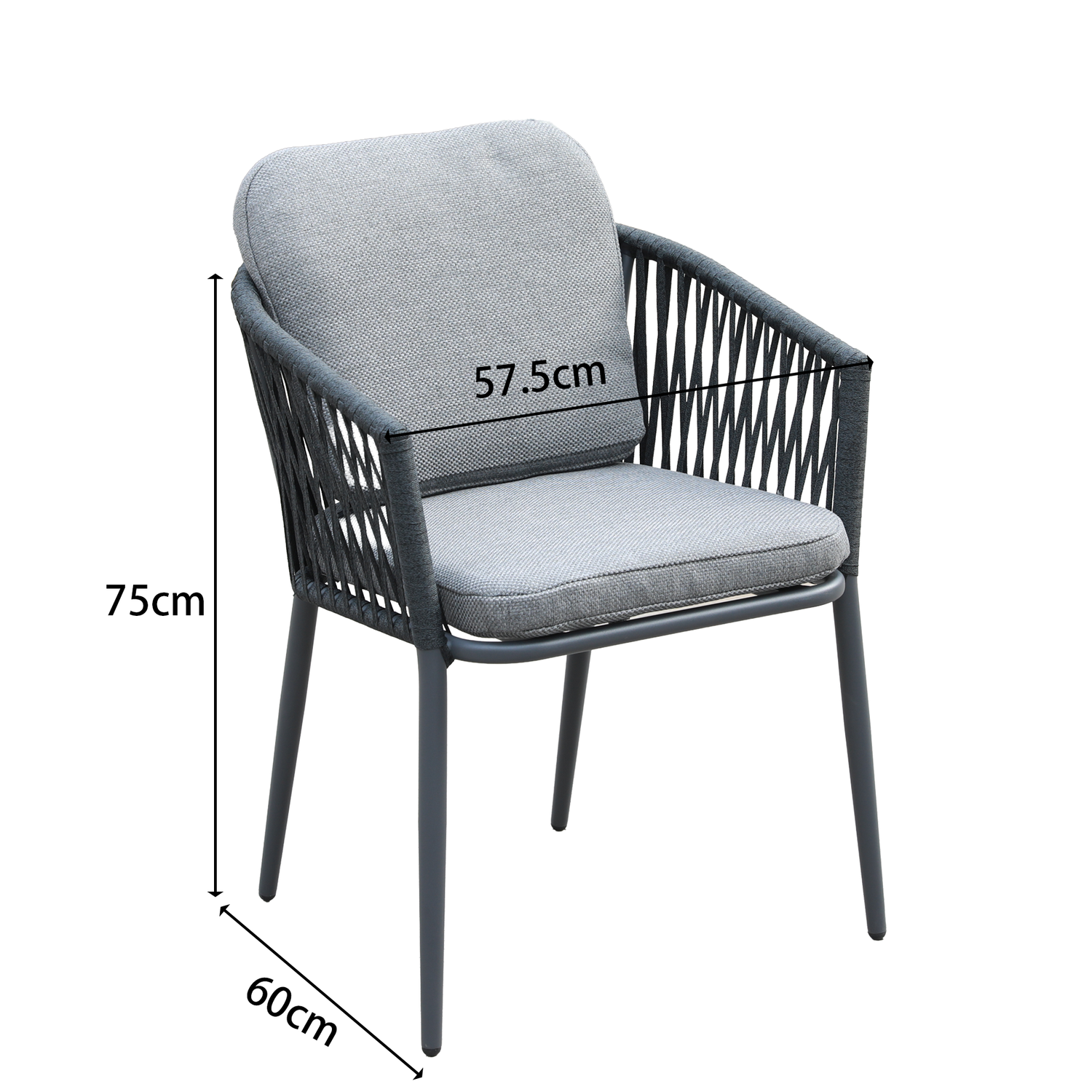 Aluminium / Rope Dining Stapelsessel Liora in anthrazit