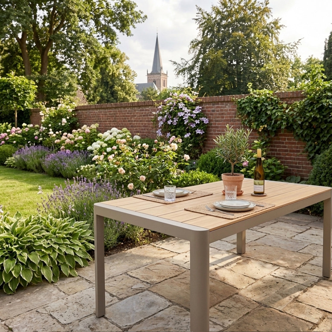 Dining Tisch Meran / Aluminium kombiniert mit Nonwood Teak Look Elementen