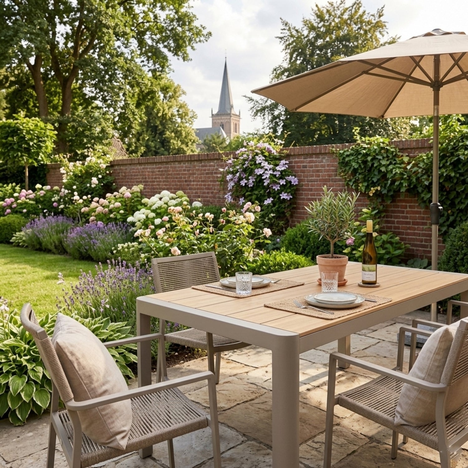 Dining Tisch Meran / Aluminium kombiniert mit Nonwood Teak Look Elementen