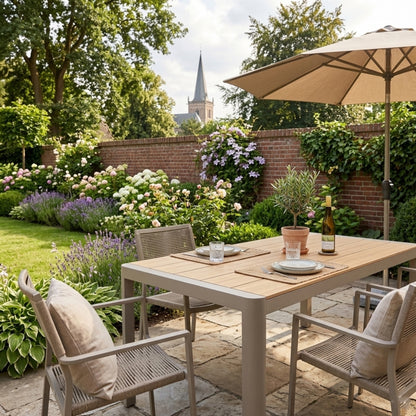 Dining Tisch Meran / Aluminium kombiniert mit Nonwood Teak Look Elementen