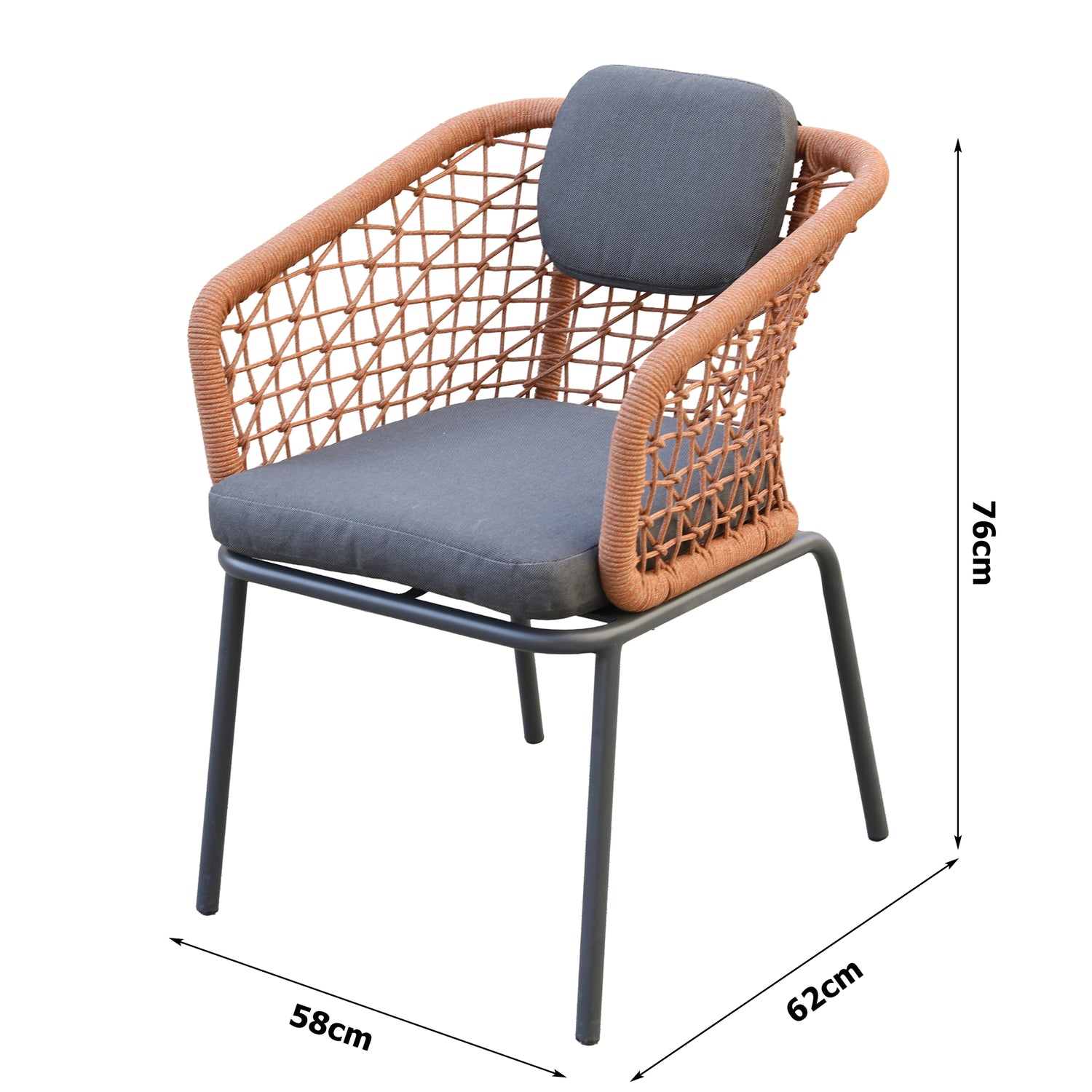 Aluminium / Rope Dining Sessel Modena anthrazit / kupfer