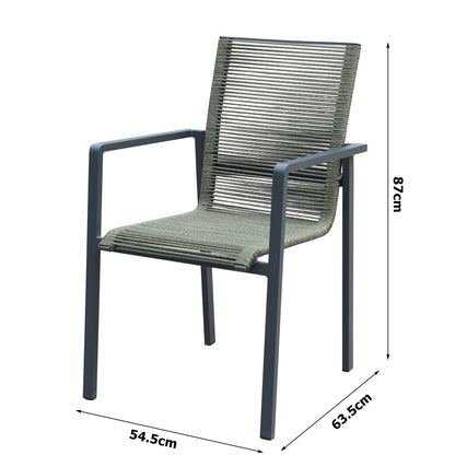 Aluminium / Rope Stapelsessel Zoe anthrazit / grün