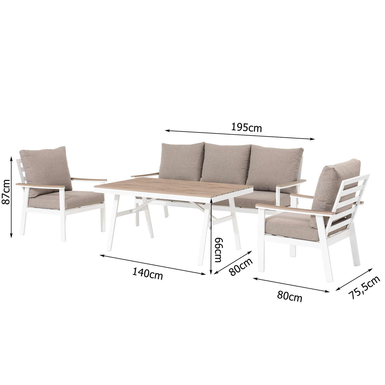 🔥 DEAL OF THE WEEK 🔥 Aluminium / Nonwood Dining Lounge Set Isla weiß/natur - extra hoher Rücken