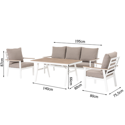 🔥 DEAL OF THE WEEK 🔥 Aluminium / Nonwood Dining Lounge Set Isla weiß/natur - extra hoher Rücken