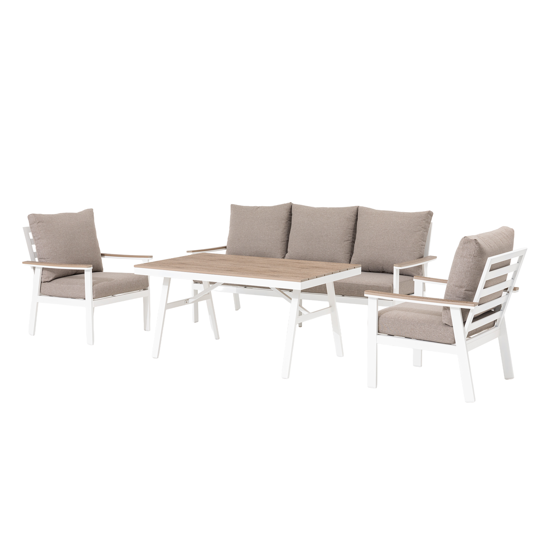 Aluminium / Nonwood Dining Lounge Set Isla weiß/natur - extra hoher Rücken