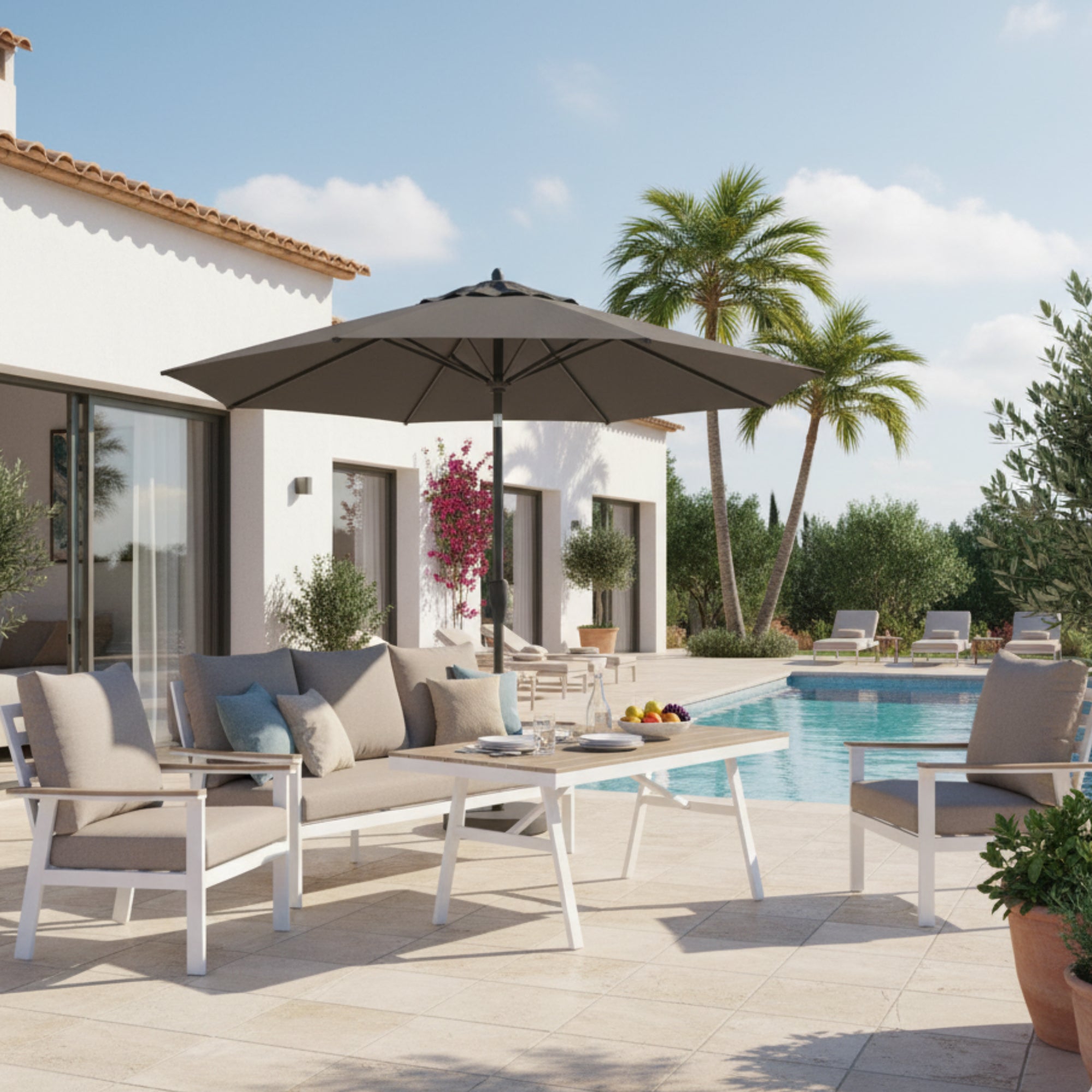 Aluminium / Nonwood Dining Lounge Set Isla weiß/natur