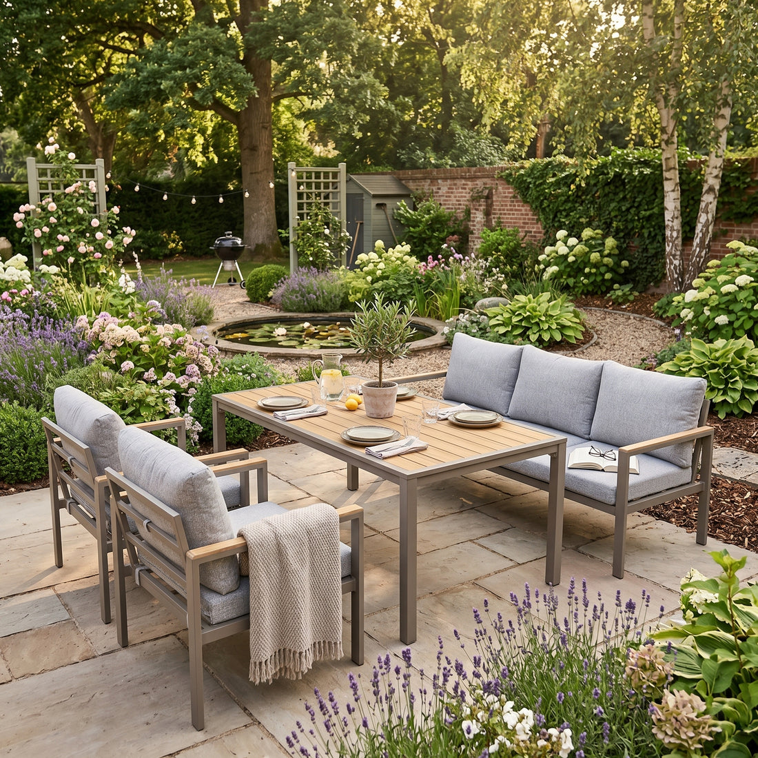 🌼FRÜHLINGS-ANGEBOT🌼 Aluminium / Nonwood Dining Lounge Set Capri Solace XL Ausführung mocca / mousse