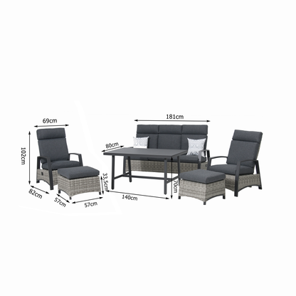 Aluminium / Polyrattan Dining Lounge Set Corvara alle Rücken verstellbar inkl. 2x Hocker