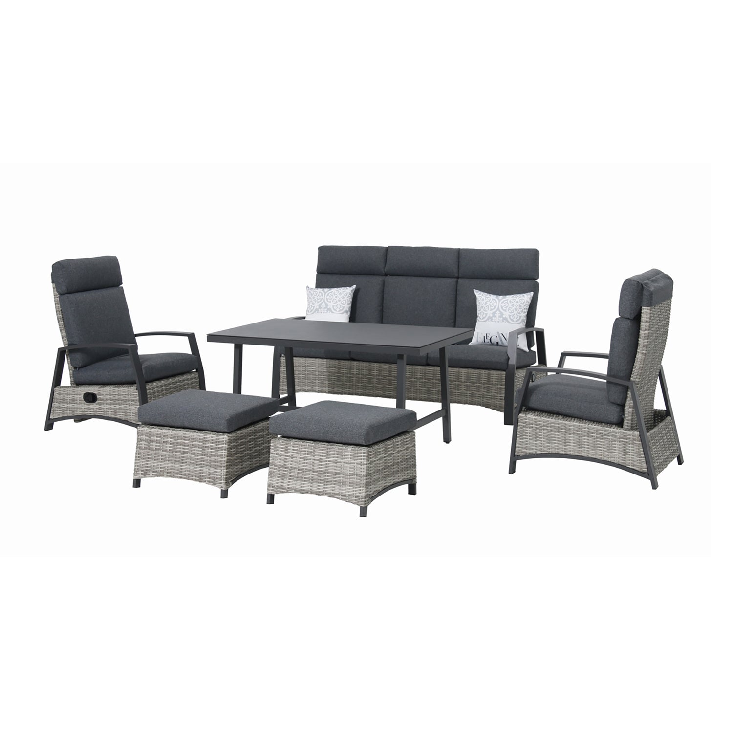 Aluminium / Polyrattan Dining Lounge Set Corvara alle Rücken verstellbar inkl. 2x Hocker