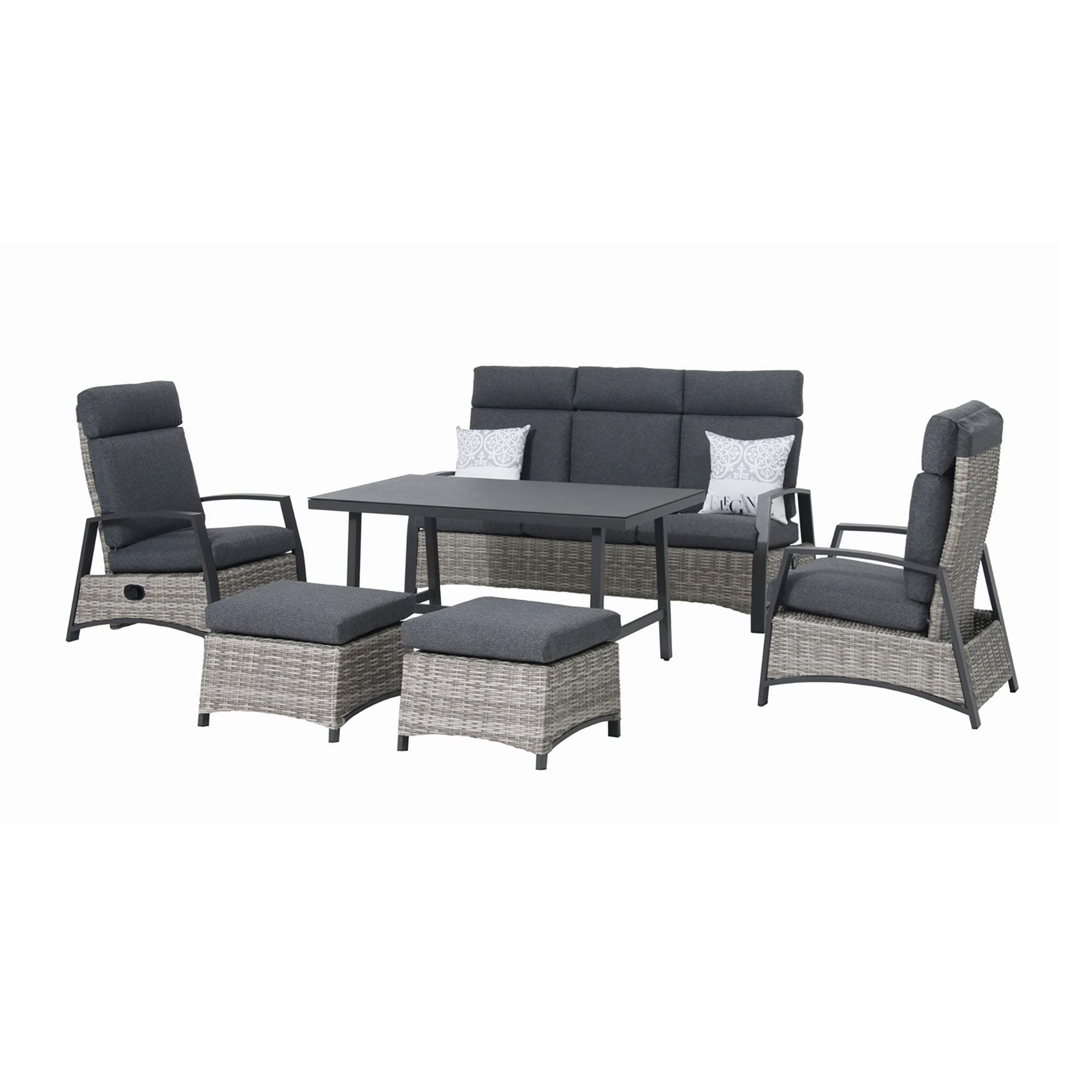 Aluminium / Polyrattan Dining Lounge Set Corvara alle Rücken verstellbar inkl. 2x Hocker