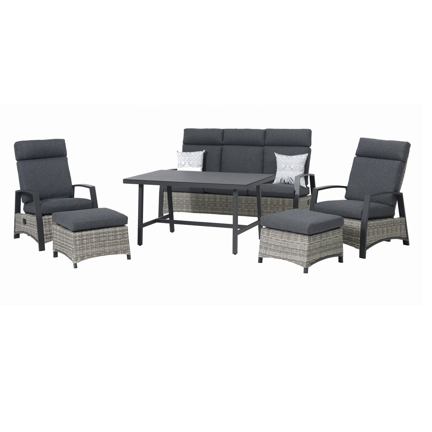 Aluminium / Polyrattan Dining Lounge Set Corvara alle Rücken verstellbar inkl. 2x Hocker