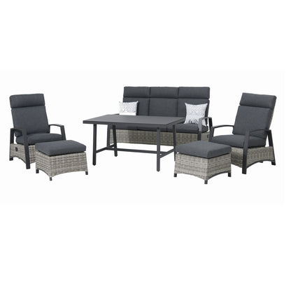 Aluminium / Polyrattan Dining Lounge Set Corvara alle Rücken verstellbar inkl. 2x Hocker