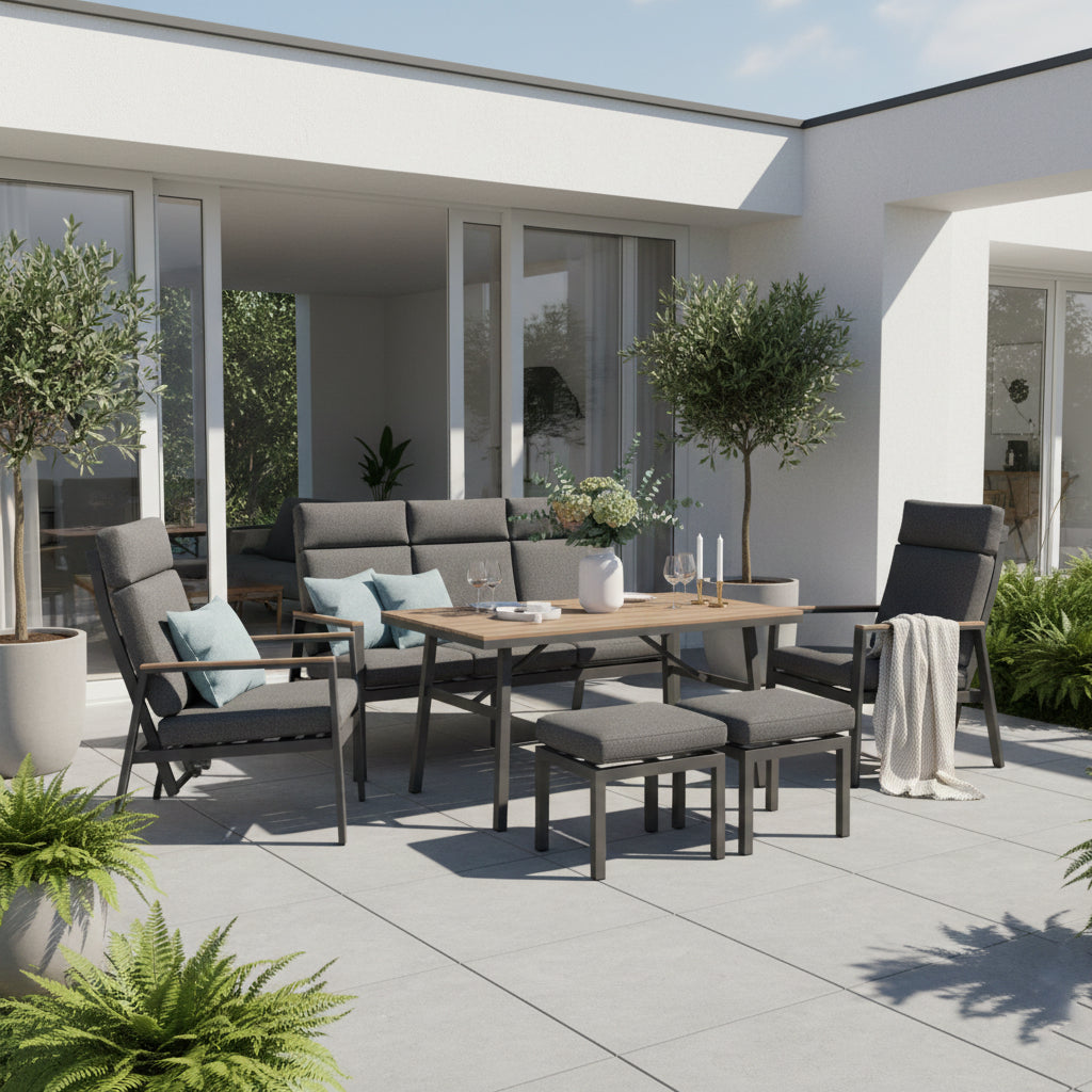 Aluminium / Nonwood Dining Lounge Set Turin Rückenverstellbar inkl. Hocker