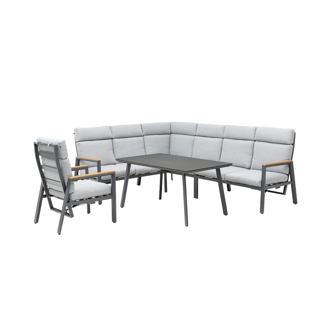 Aluminium / Nonwood Dining Lounge Set Vermont mit stufenlos verstellbaren Rückenlehnen