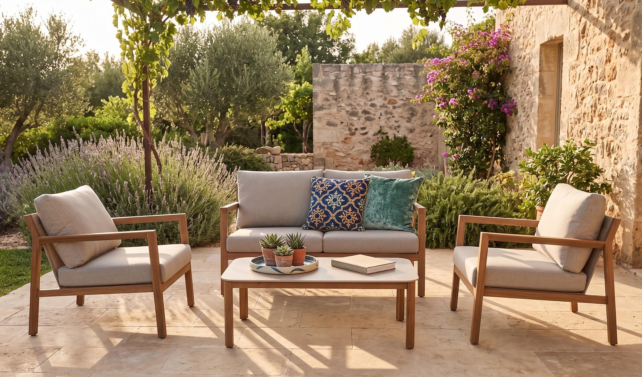☀️  JETZT VORBESTELLEN! Inspired by nature! Boho Lounge Set SAHARA / sieht aus wie Holz ist aber wetterfestes Aluminium!