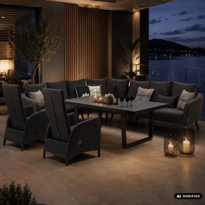 LUXUS, DER DRAUSSEN BLEIBT. Avelon Lounge – 100 % wetterfest LIKA-TEX® Bezug in lava (anthrazit)