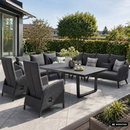 LUXUS, DER DRAUSSEN BLEIBT. Avelon Lounge – 100 % wetterfest LIKA-TEX® Bezug in lava (anthrazit)