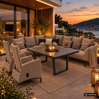 LUXUS, DER DRAUSSEN BLEIBT. Avelon Lounge – 100 % wetterfest LIKA-TEX® Bezug in sand (nature)