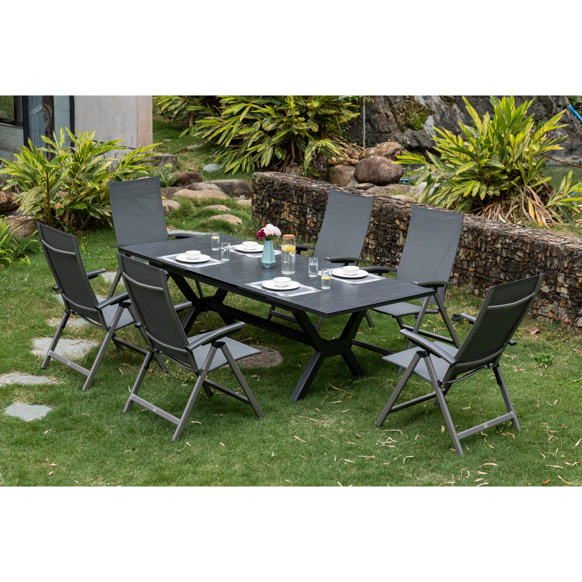 7-tlg. Premium Dining Set / Essgruppe Avantage Silver Moon inkl. Ausziehtisch Phönix