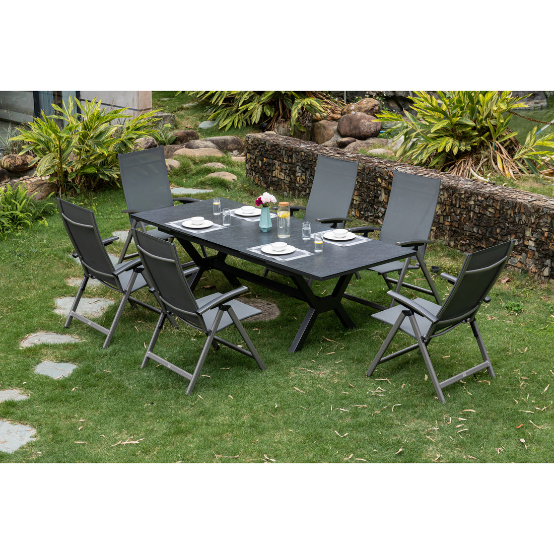 7-tlg. Premium Dining Set / Essgruppe Avantage Silver Moon inkl. Ausziehtisch Phönix