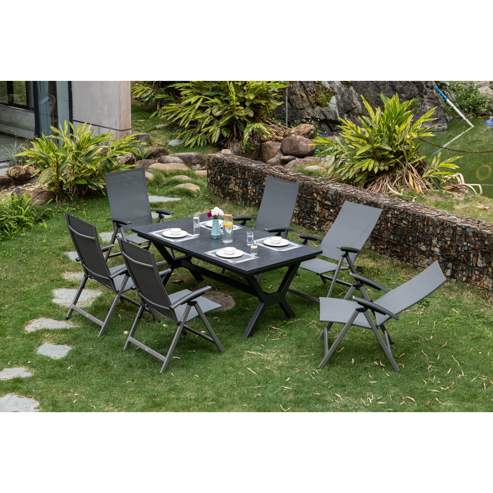 7-tlg. Premium Dining Set / Essgruppe Avantage Silver Moon inkl. Ausziehtisch Phönix
