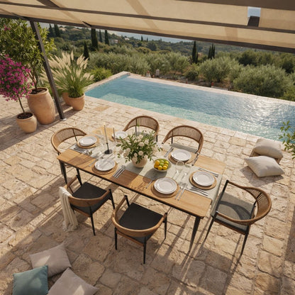 Modern trendige Essgruppe Selva Aluminium / Polyrope Cord inkl Sitzkissen